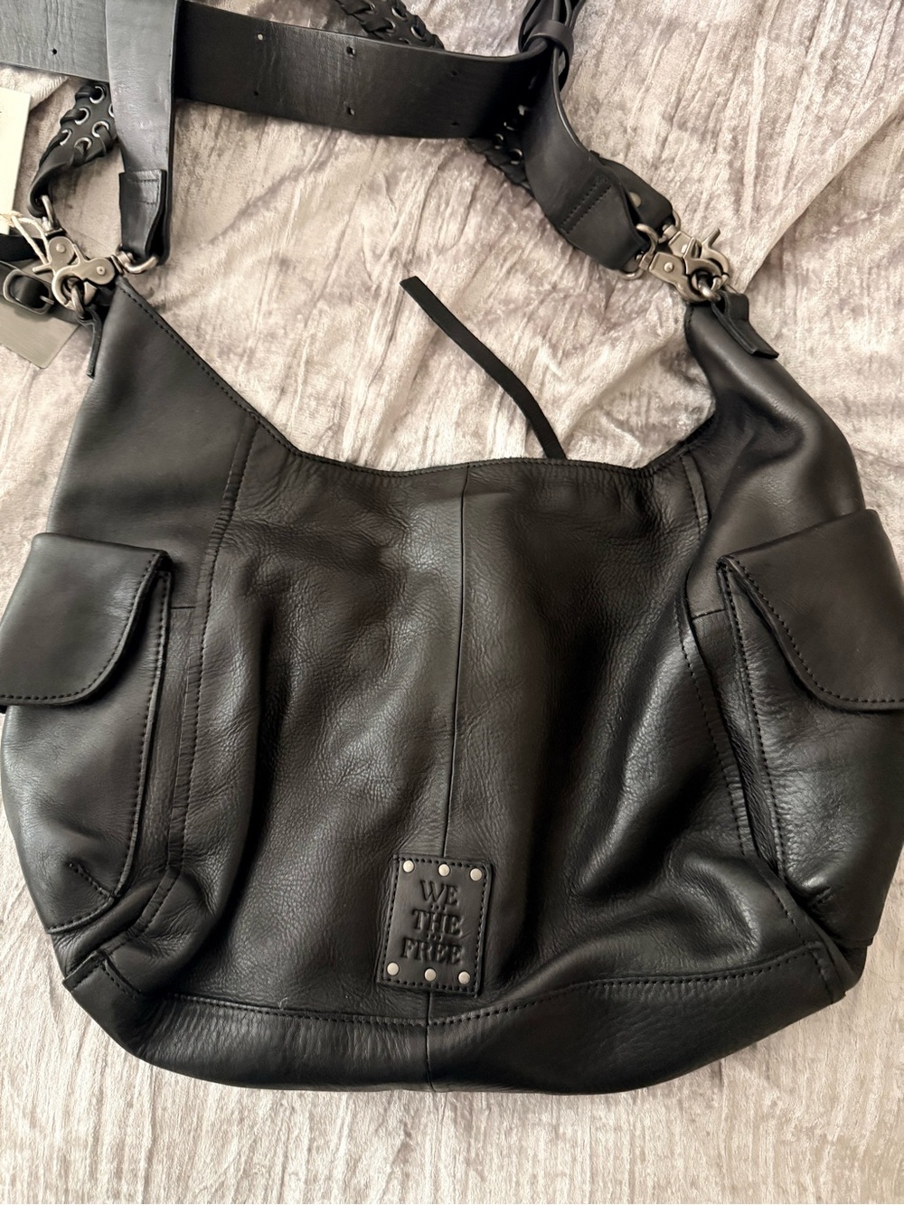 Free People Black Multi-Pocket Braided-Handle Shoulder Bag - Picture 3 of 5
